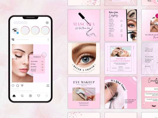 Pink Lash Tech Instagram Post Templates, Esthetician Beauty Posts (Editable Canva Templates)