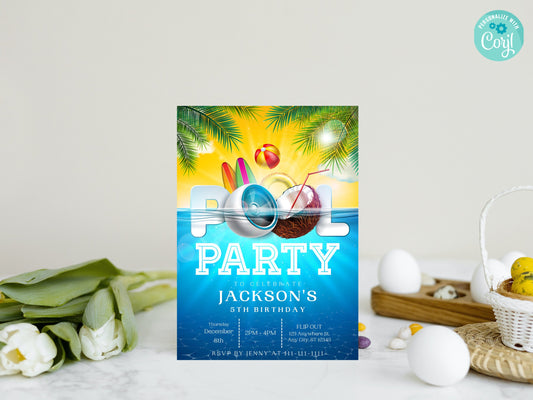 Editable Pool Birthday Invitation, Water Park Invite (Digital Download)
