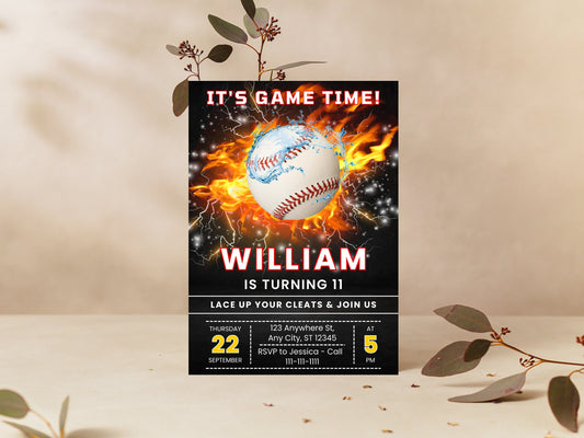 Editable Baseball Birthday Party Invitation, It's Game Time Invite (Digital Download)