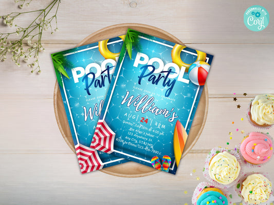 Editable Pool Party Birthday Invitation, Summer Swim Party (Instant Download)