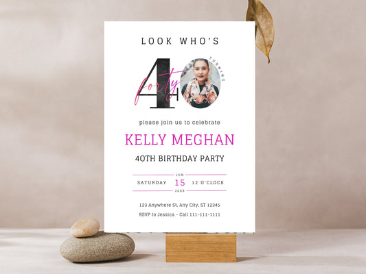 Photo 40th Birthday Invitation Template (Digital Download)