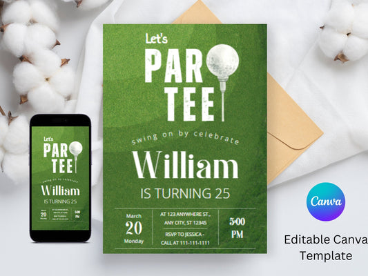 Editable Golf Par-Tee Birthday Invitation, Digital Invite (5x7 inch)