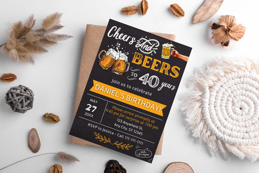 Cheers and Beers Birthday Invitation, Adult Birthday Invite (Digital Download)