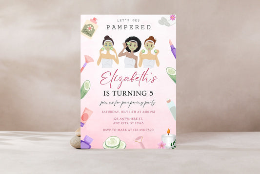 Spa Party Birthday Invitation Template, Customizable Canva Design (Instant Download)