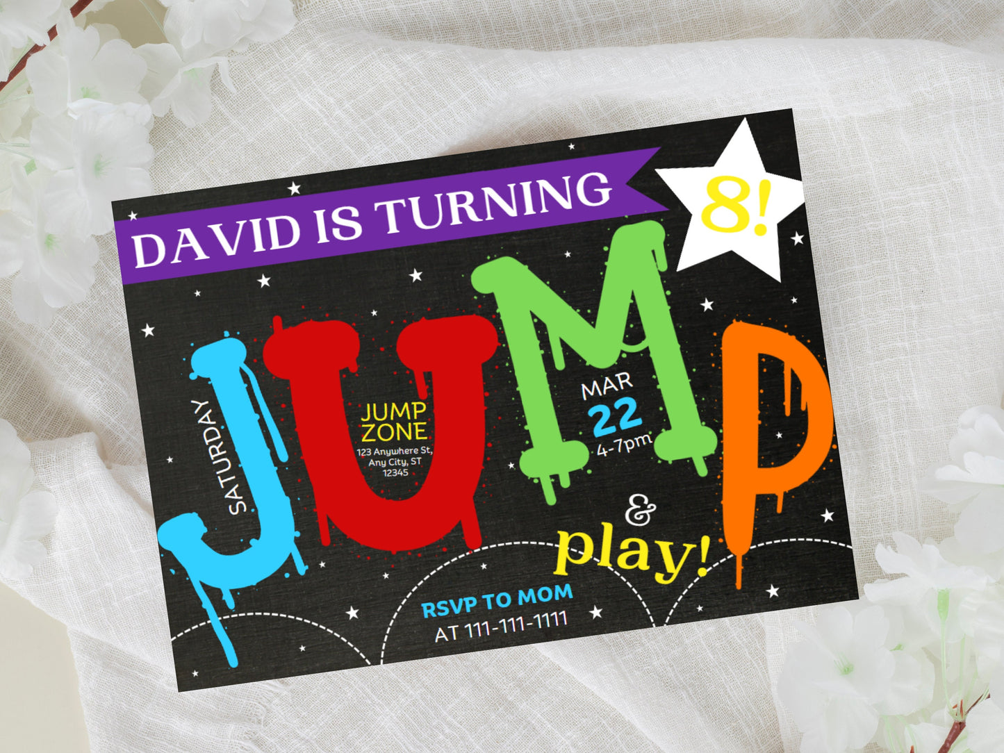 Editable Jump Birthday Invitation, Trampoline Party (Digital Download)