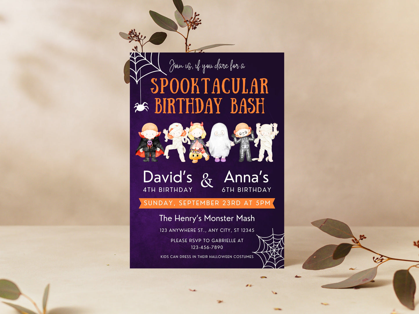 Halloween 1st Birthday Invitation Template, Spooky Ghost Theme (Instant Download)