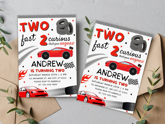 Two Fast Birthday Invitation, Race Car Party, Canva Template (Digital Download)