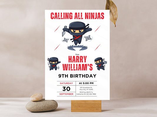 Ninja Birthday Invitation, Editable Karate Party Template (PDF)