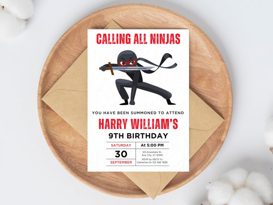 Ninja Birthday Invitation, Editable Karate Party Invite (Canva Template)