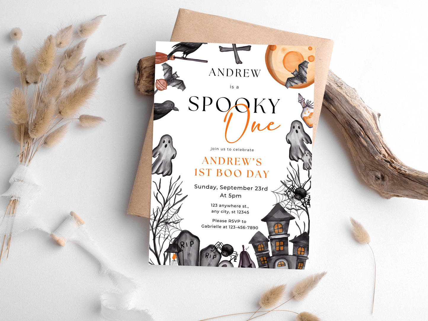 Spooky One 1st Birthday Invitation, Halloween Party (Instant Download)