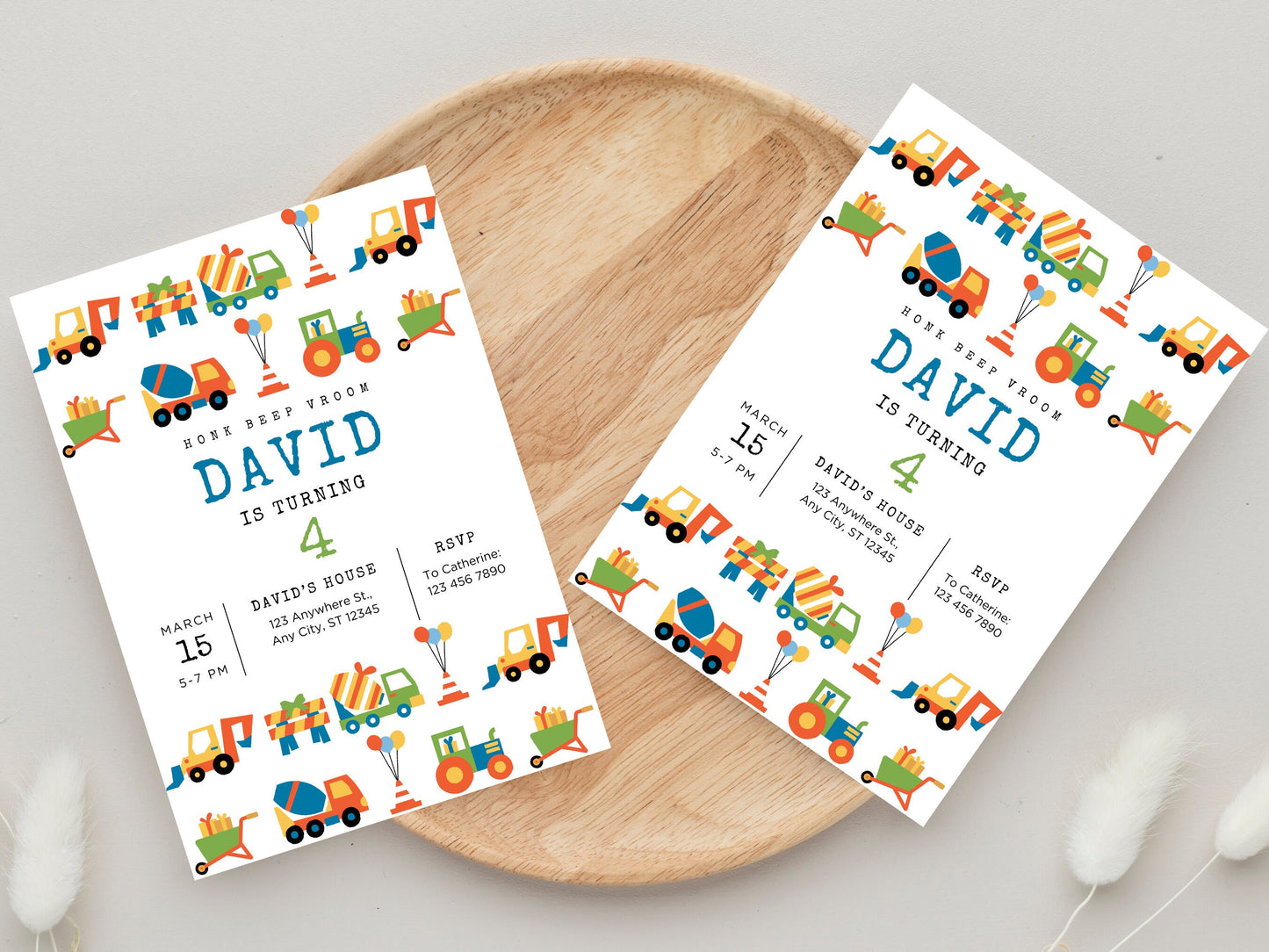 Invitation d'anniversaire sur le thème des transports, véhicules, camions et voitures (Téléchargement instantané)