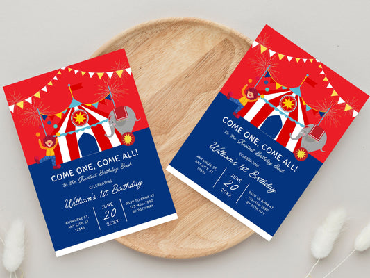 Editable Circus Birthday Invitation, Carnival Theme (Digital Download)