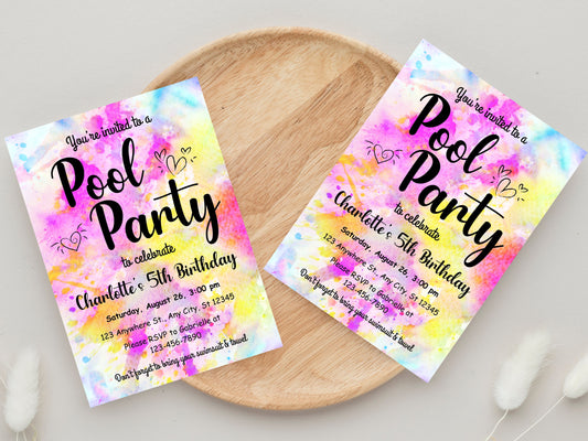Rainbow Tie Dye Birthday Invitation, Editable Party Invite (Digital Download)