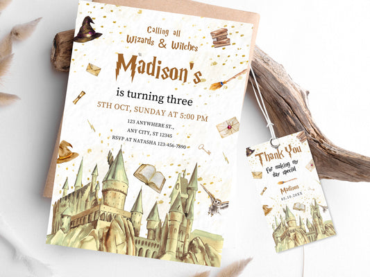 Wizard Birthday Invitation, Magical School Party (Digital Download)