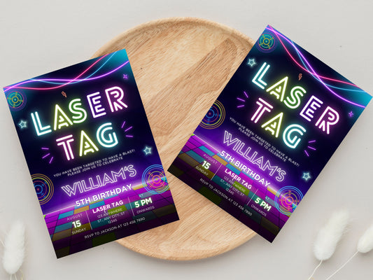 Editable Neon Laser Tag Birthday Invitation (Digital Download)