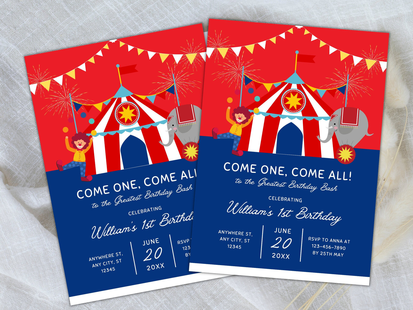 Editable Circus Birthday Invitation, Carnival Theme (Digital Download)