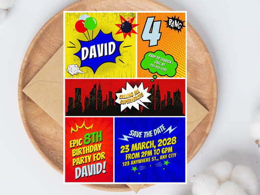 Editable Superheroes Birthday Invitation, Comic Book Party (Instant Download)