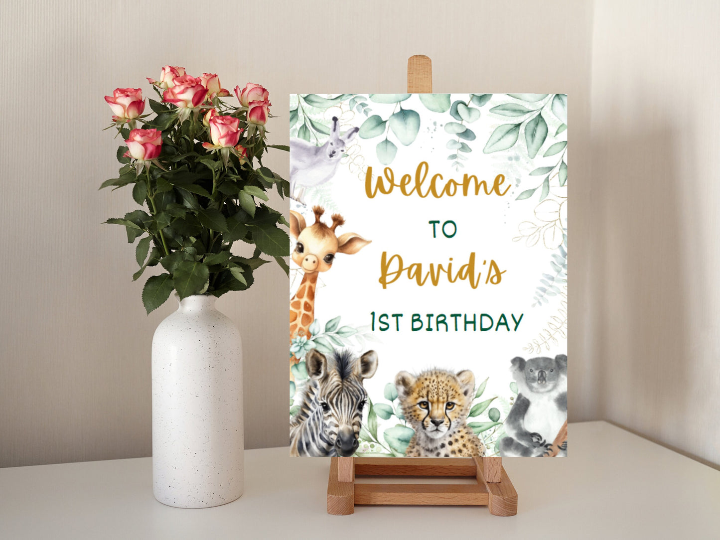 Editable Safari Birthday Welcome Sign, Jungle Animals (Digital Download)