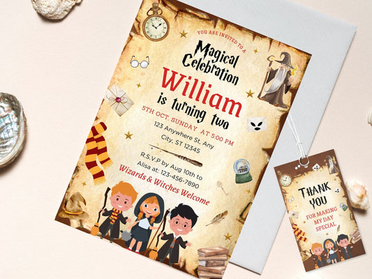 Editable Wizard Birthday Party Invitation, Magic School (Digital Download)