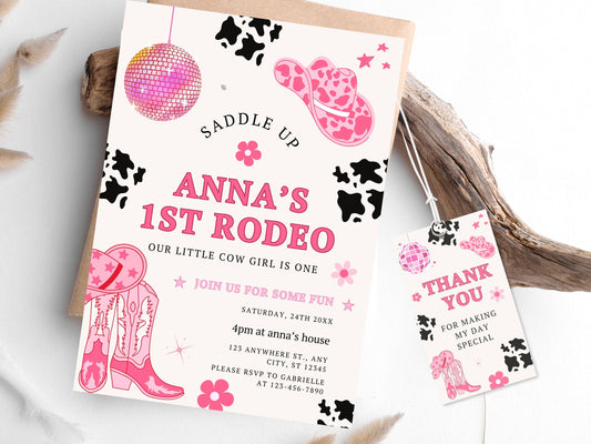 Editable Cowgirl First Rodeo Birthday Invitation (Digital Download)