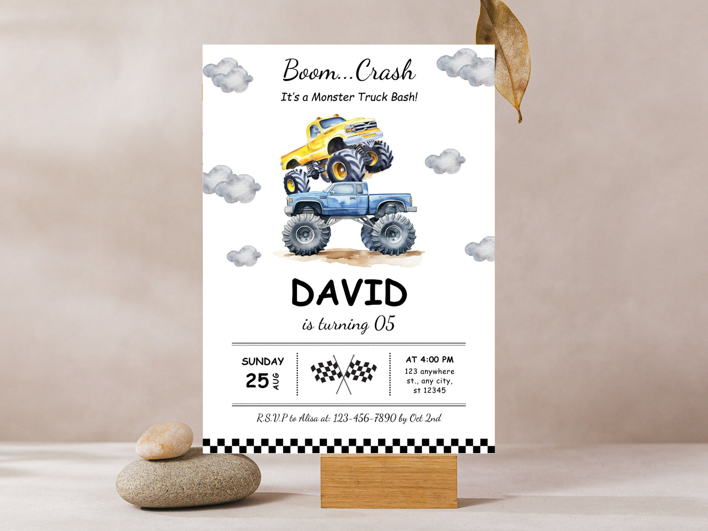 Editable Monster Truck Birthday Invitation Template, Big Wheel Party (Printable PDF)