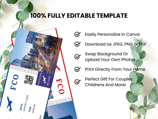 Editable Boarding Pass Canva Template, Surprise Trip Gift (Digital Download)