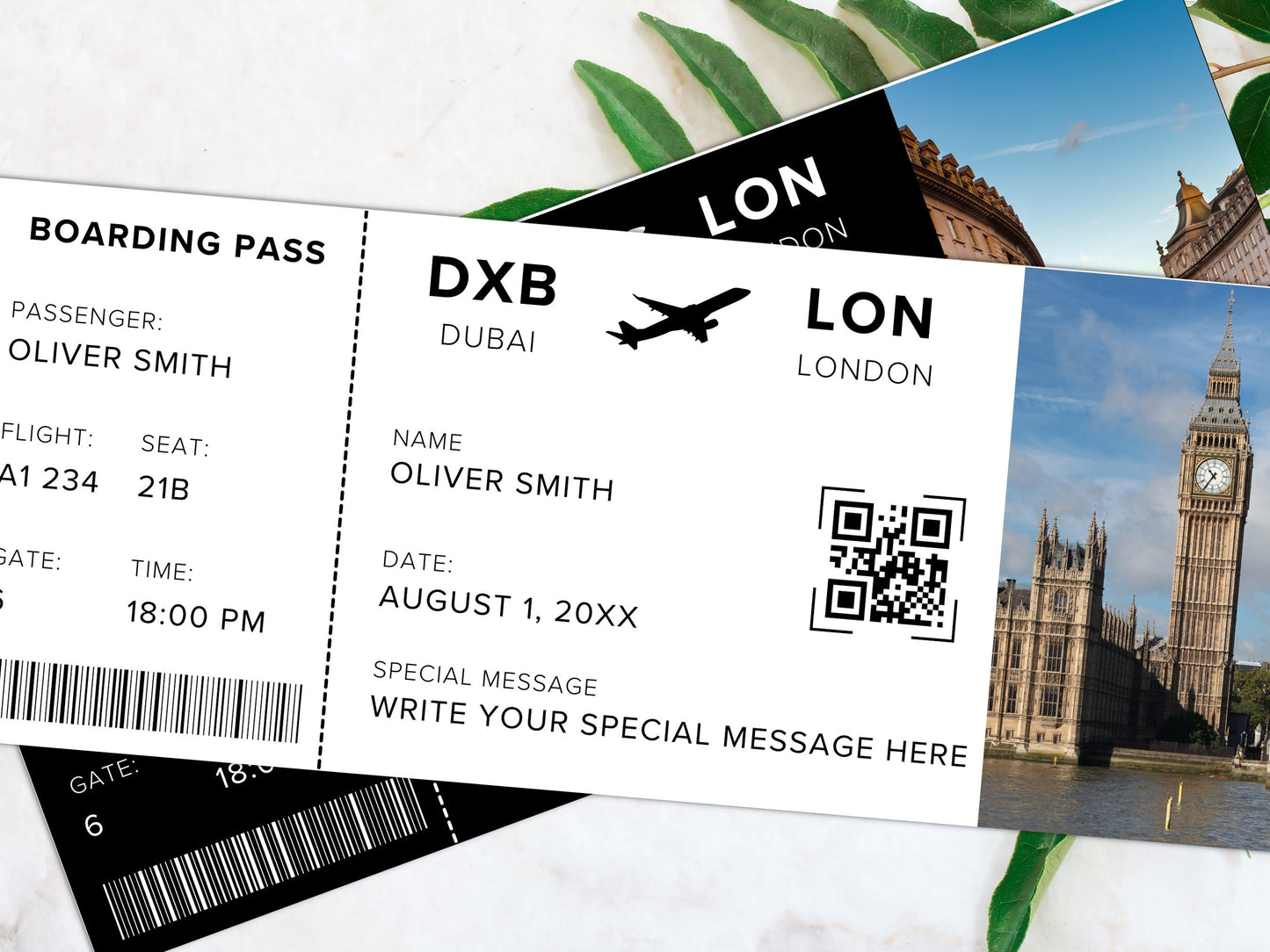 Editable Airline Ticket Boarding Pass, Surprise Trip Gift (Canva Template)