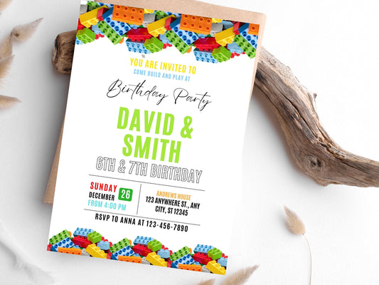Building Blocks Birthday Invitation, Kids Party, Editable Canva Template (Digital Download)