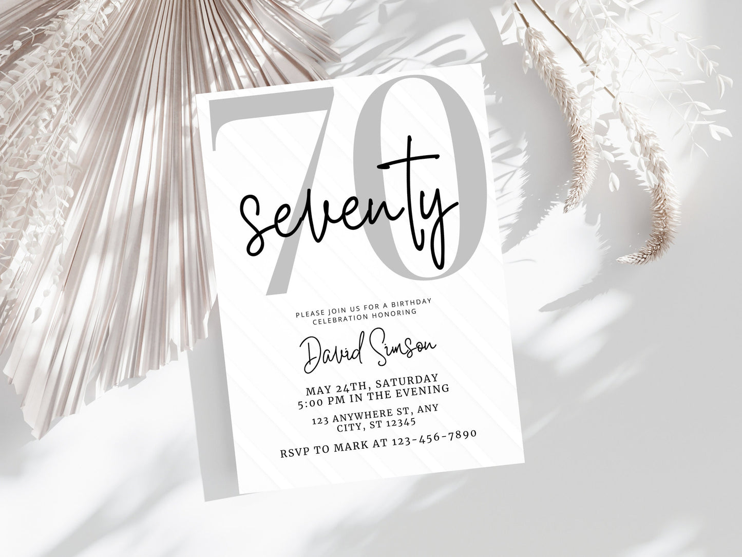 70th Birthday Invitation Template, Editable Canva Invite (Digital Download)
