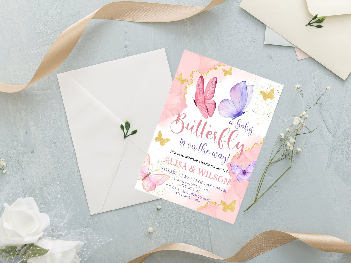 Editable Butterfly Baby Shower Invitation, Girl Theme (PDF)