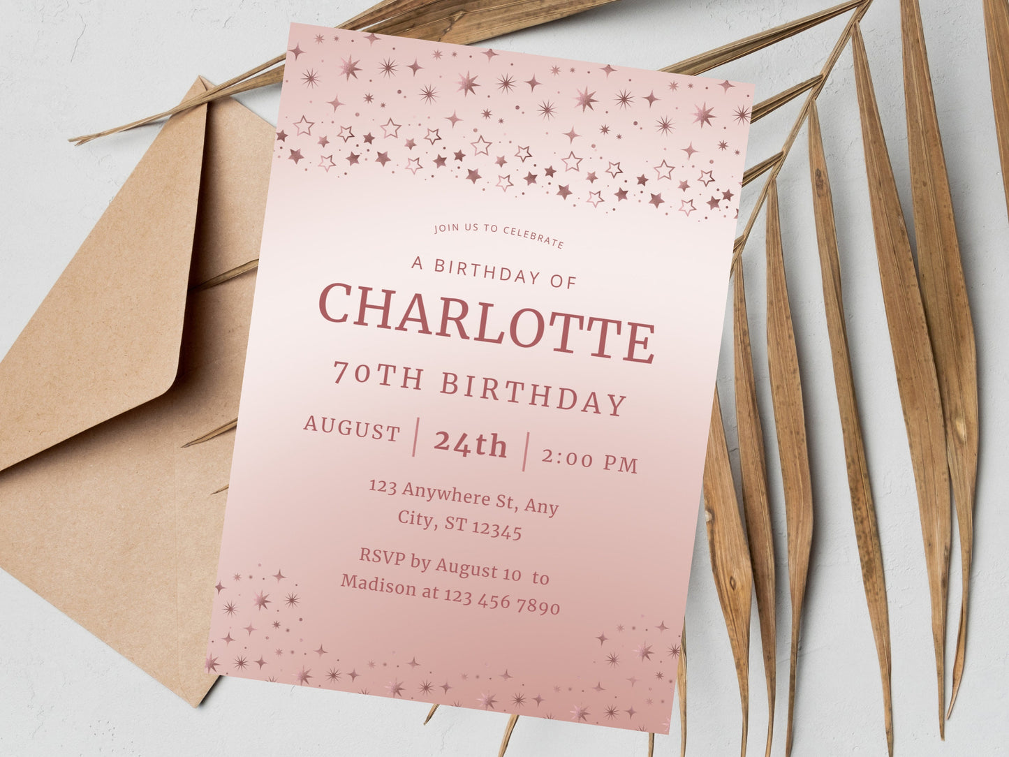 Editable 70th Birthday Invitation Template with Photo (Digital Download)