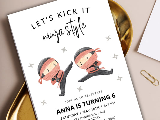 Ninja Girl Birthday Invitation, Editable Karate Party Invite (Digital Download)