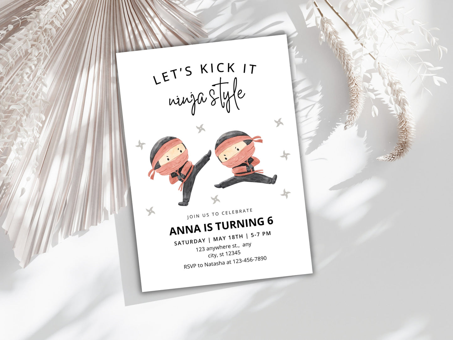 Ninja Girl Birthday Invitation, Editable Karate Party Invite (Digital Download)