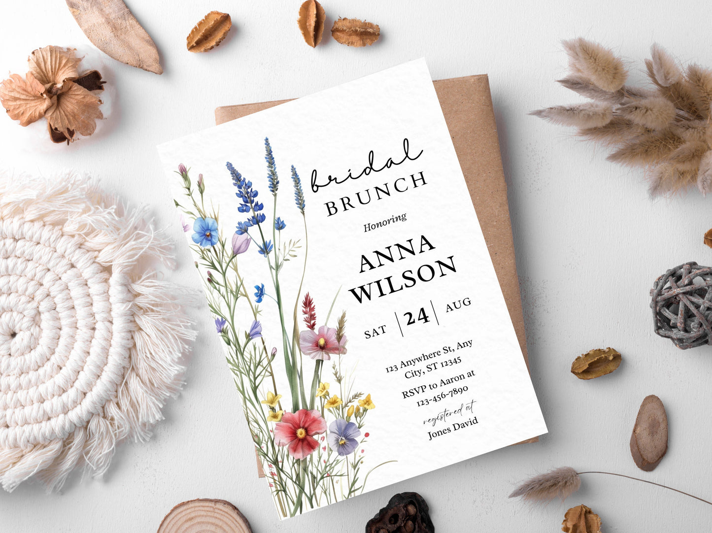 Wildflower Bridal Brunch Invitation Template, Editable Spring Floral (Digital Download)