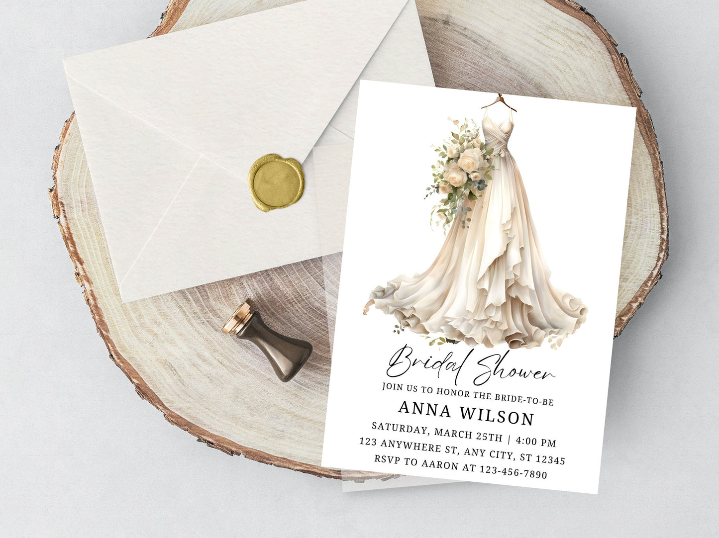 Wedding Dress Bridal Shower Invitation Template (Digital Download)