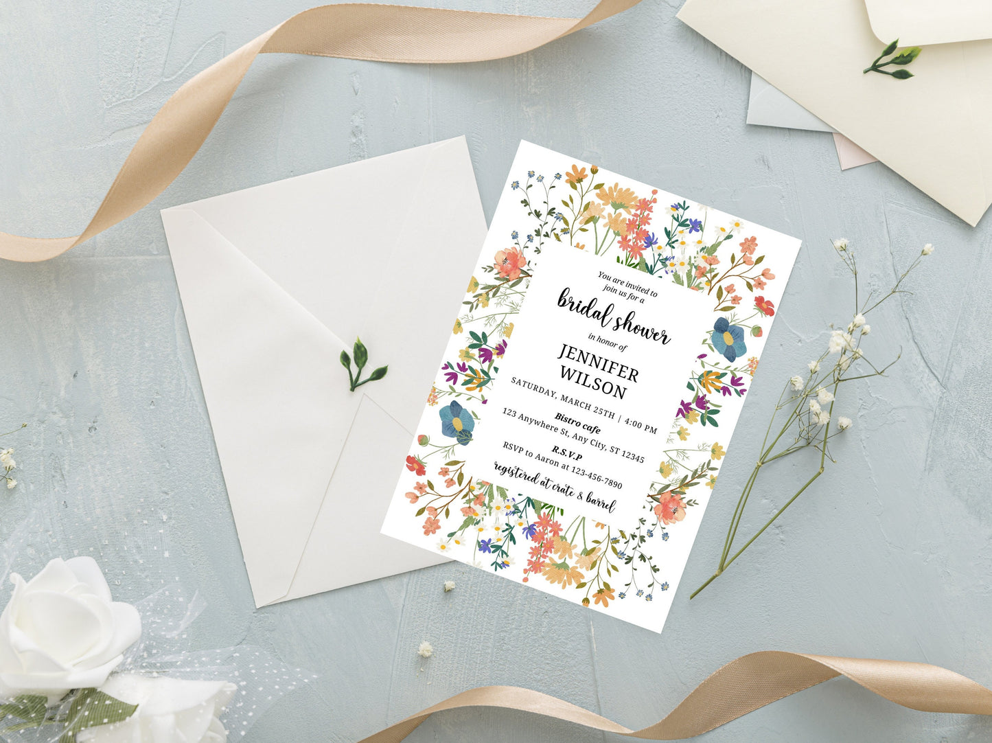 Wildflower Bridal Shower Invitation Template, Boho Floral Evite (PDF)