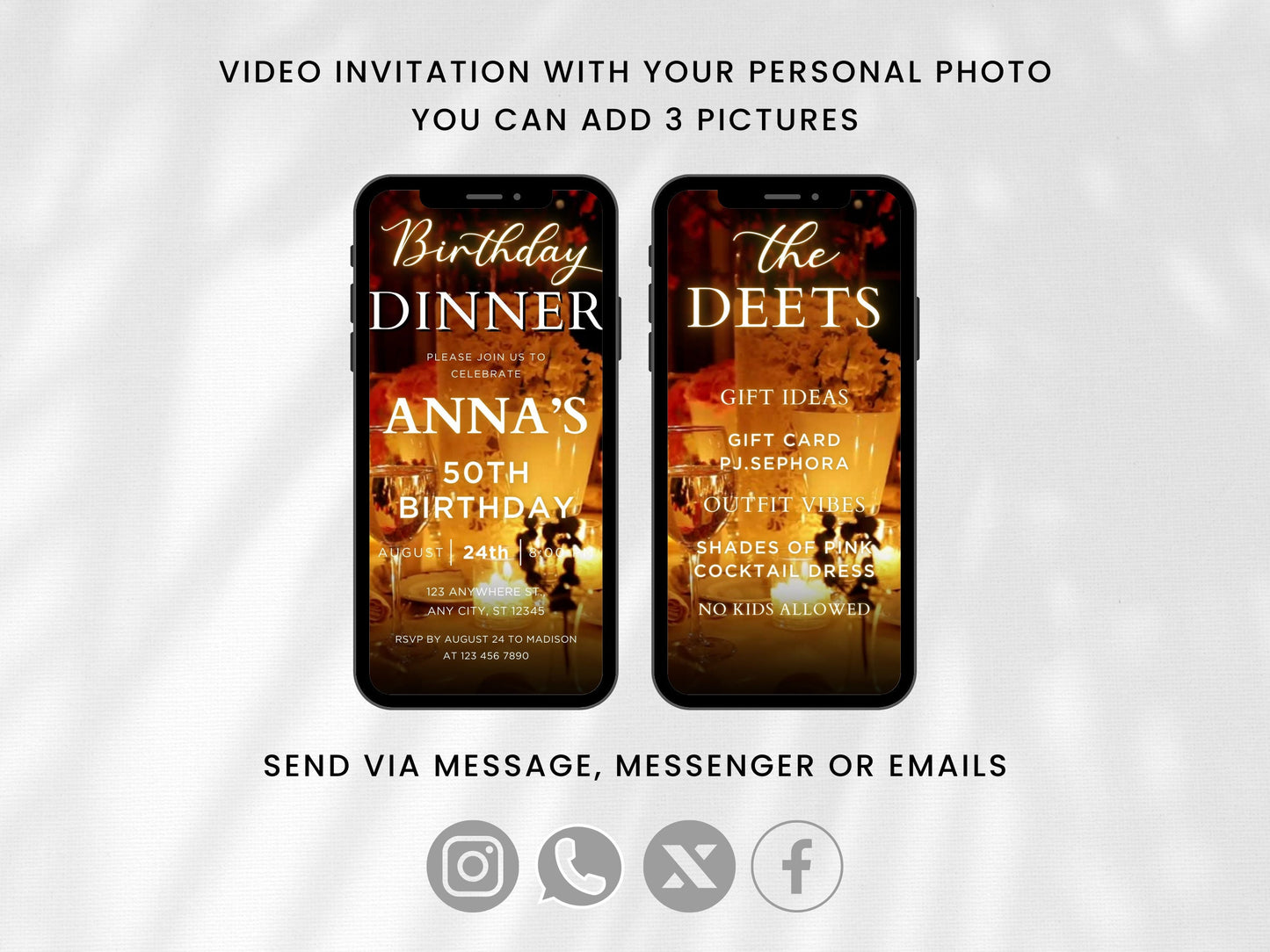 Animated Birthday Dinner Video Invitation Template, Black and Gold (Digital)