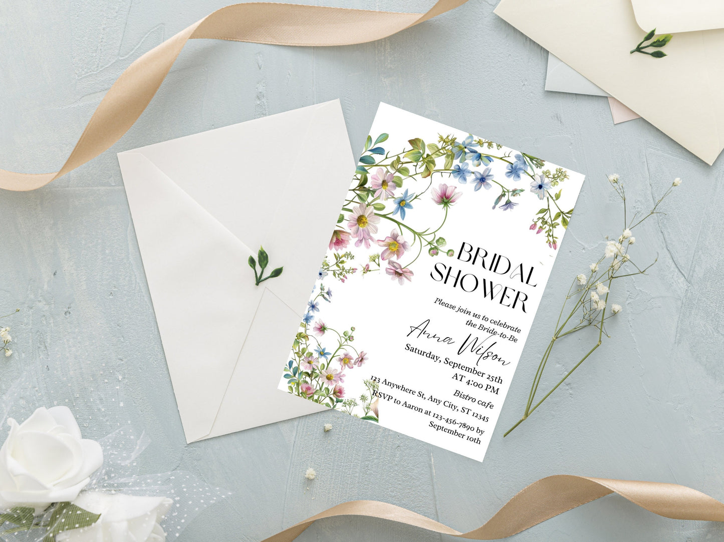Wildflower Bridal Shower Invitation Template, Editable Floral Invite (Digital Download)