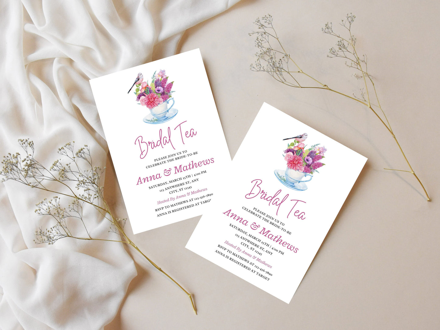 Floral Bridal Tea Invitation Template, Editable Canva Invite (5x7)