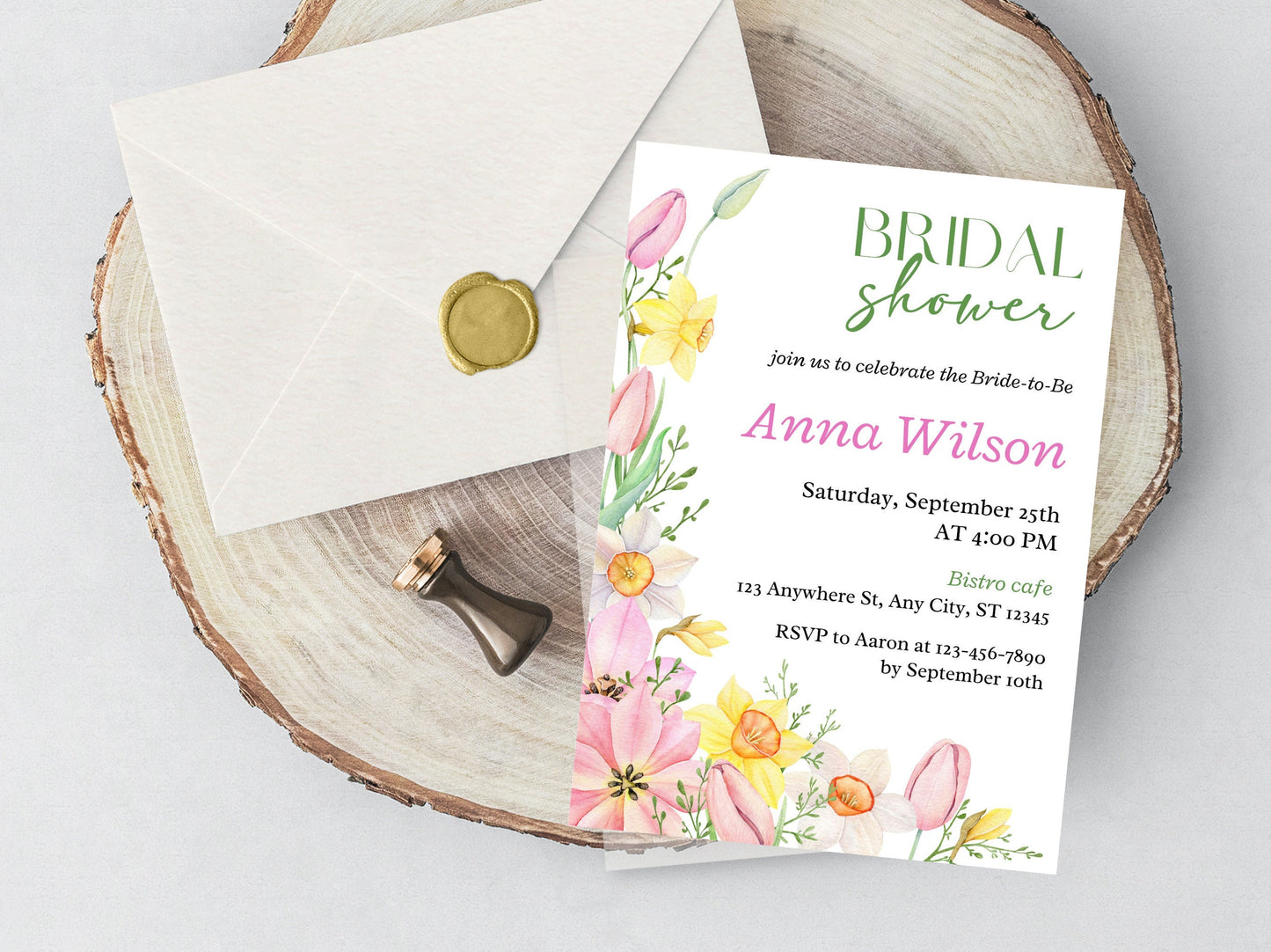 Spring Floral Bridal Shower Invitation Template (Digital Download)
