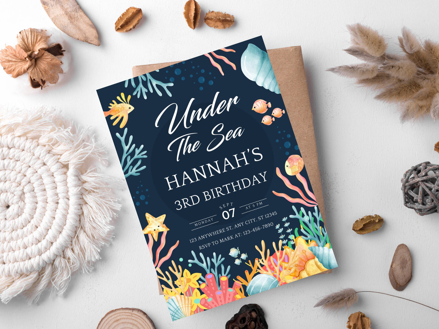 Under the Sea Birthday Invitation, Ocean Animals, Editable Template (Digital Download)