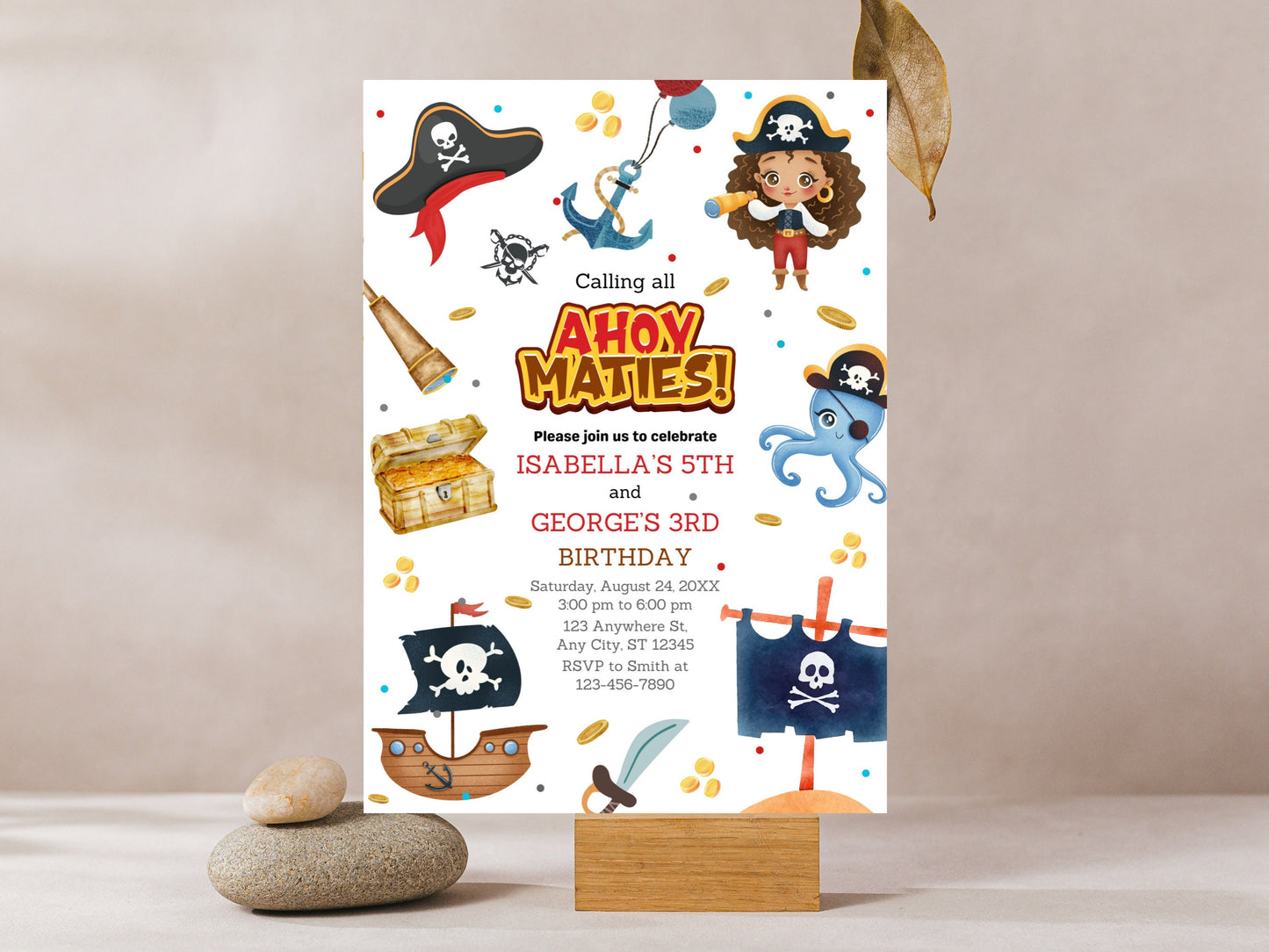 Piraten-Geburtstagseinladungsvorlage, bearbeitbares Canva-Design (Digitaler Download)