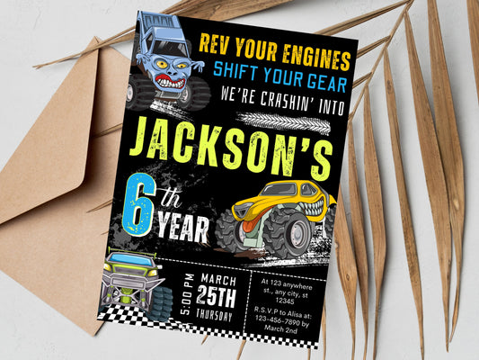 Editable Monster Truck Birthday Invitation, Big Wheel Party (Printable PDF)