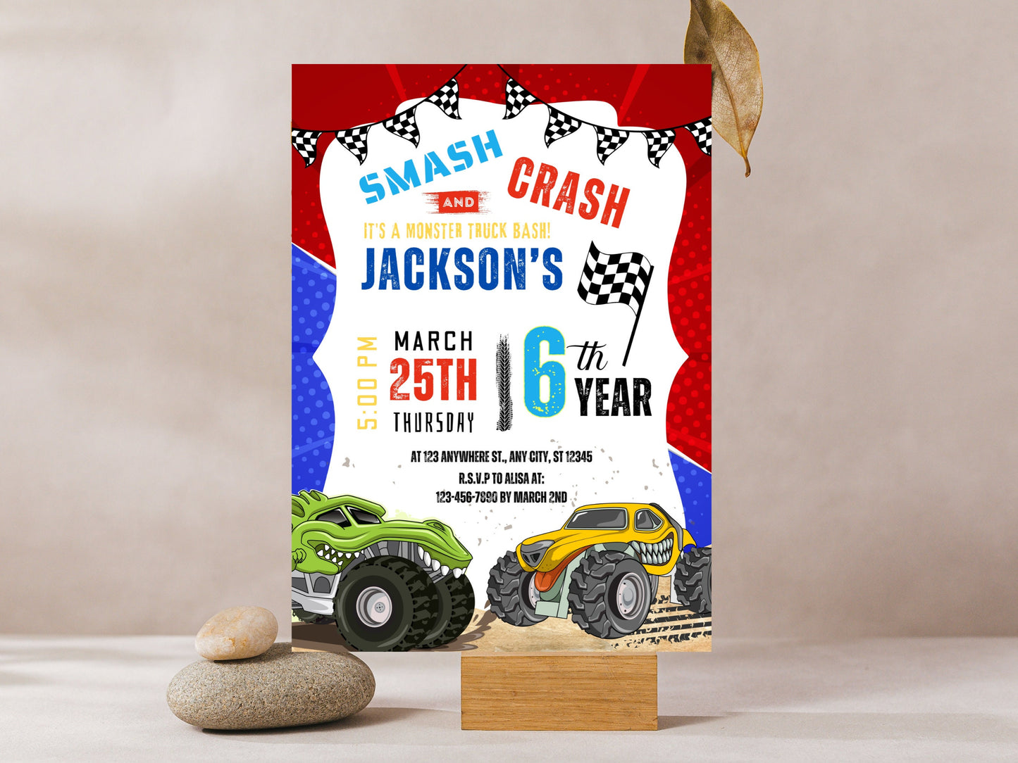 Bearbeitbare Einladung zum Monster-Truck-Geburtstag, Big-Wheel-Party (PDF)