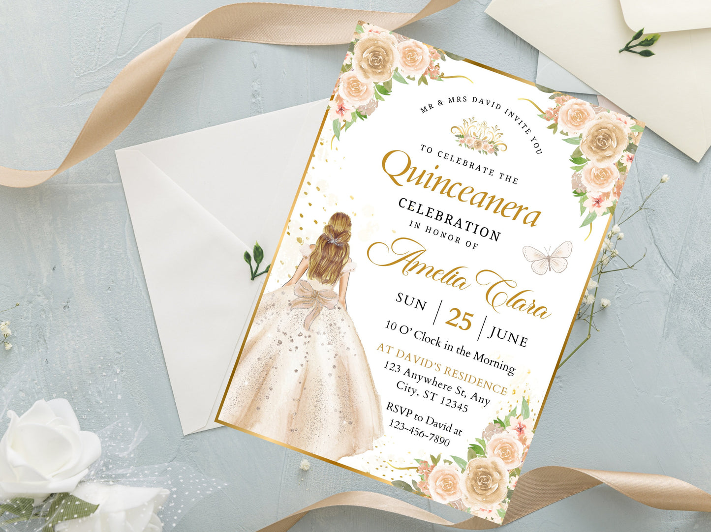 Editable Wildflower Quinceanera Invitation Template (Digital Download)