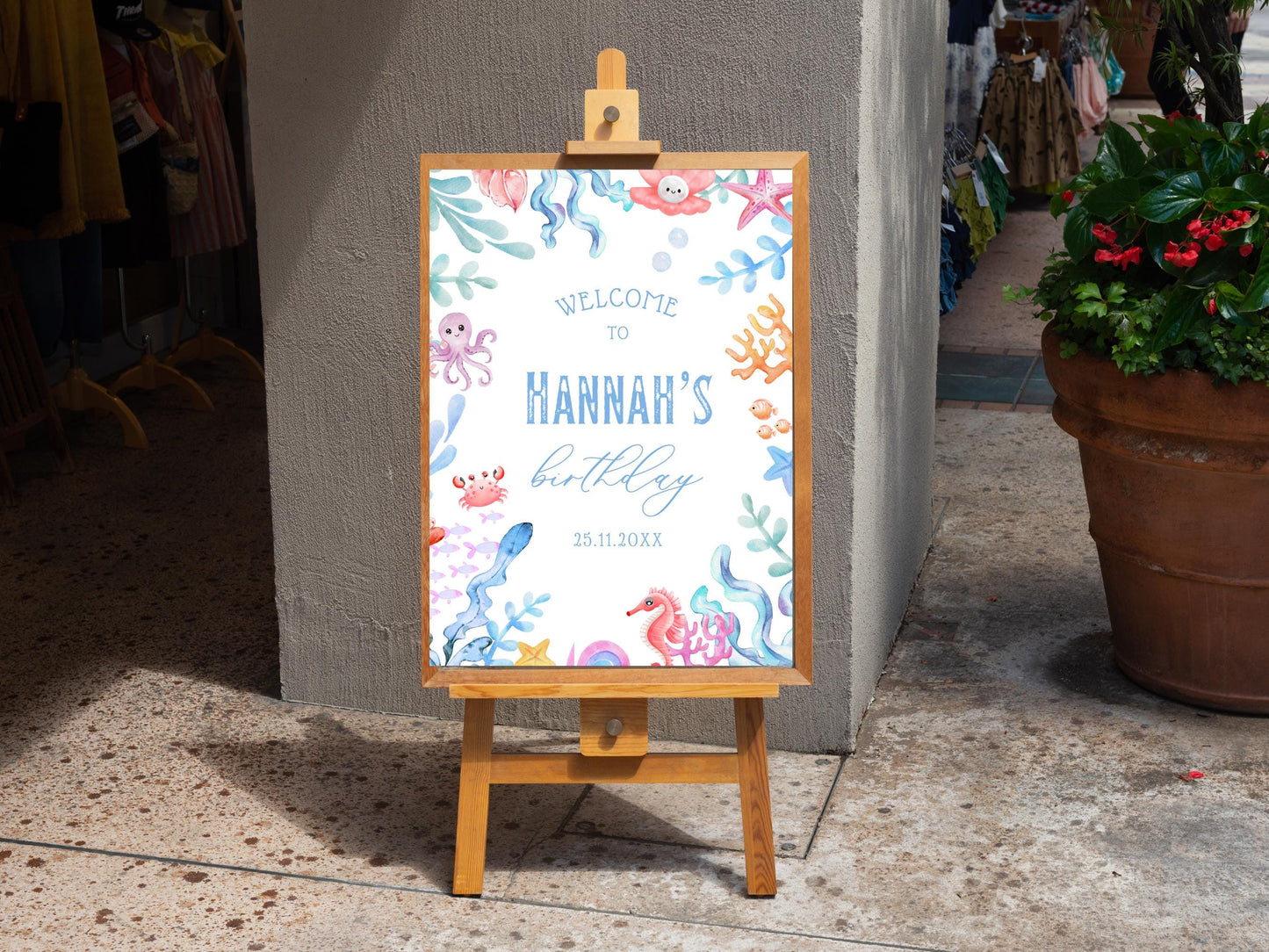 Willkommensschild „Unter dem Meer“ zum Geburtstag, bearbeitbare Canva-Vorlage (digitaler Download)
