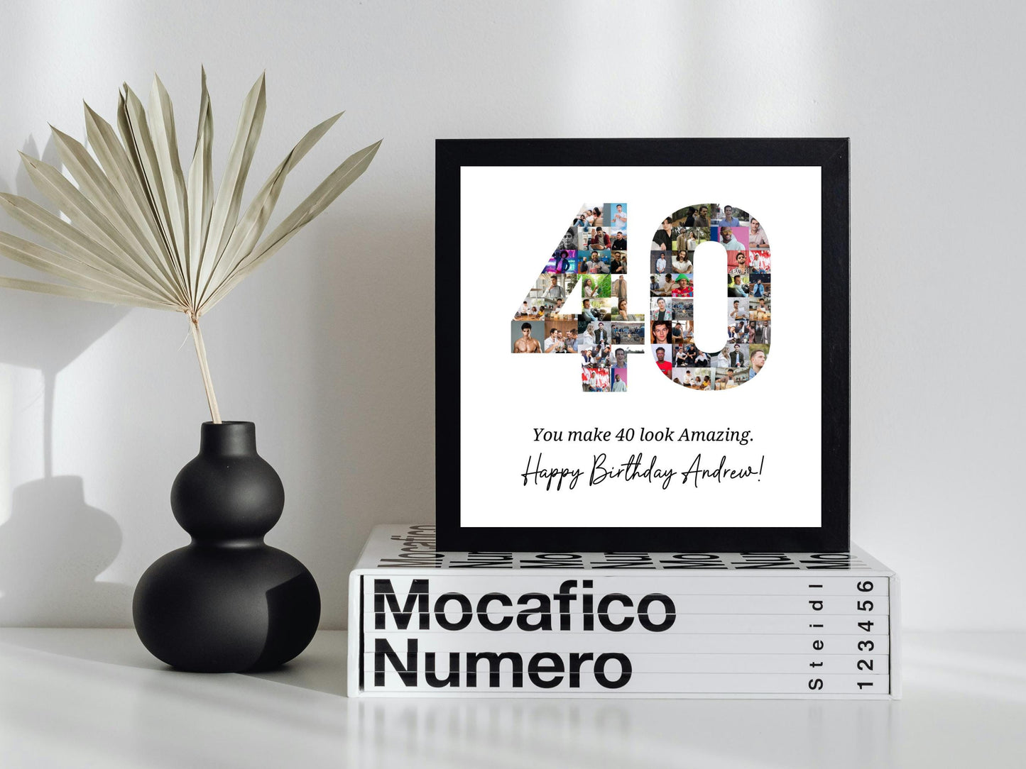 40th Birthday Photo Collage Template, Personalized Number 40 (Digital Download)