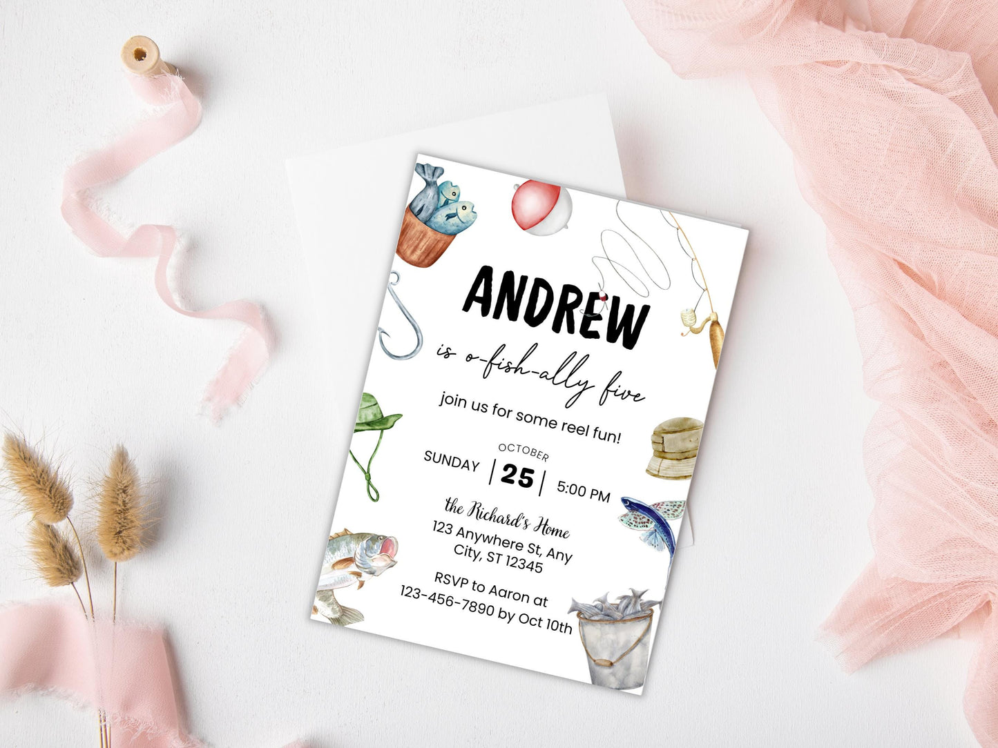 Fishing Birthday Party Invitation, Editable Evite