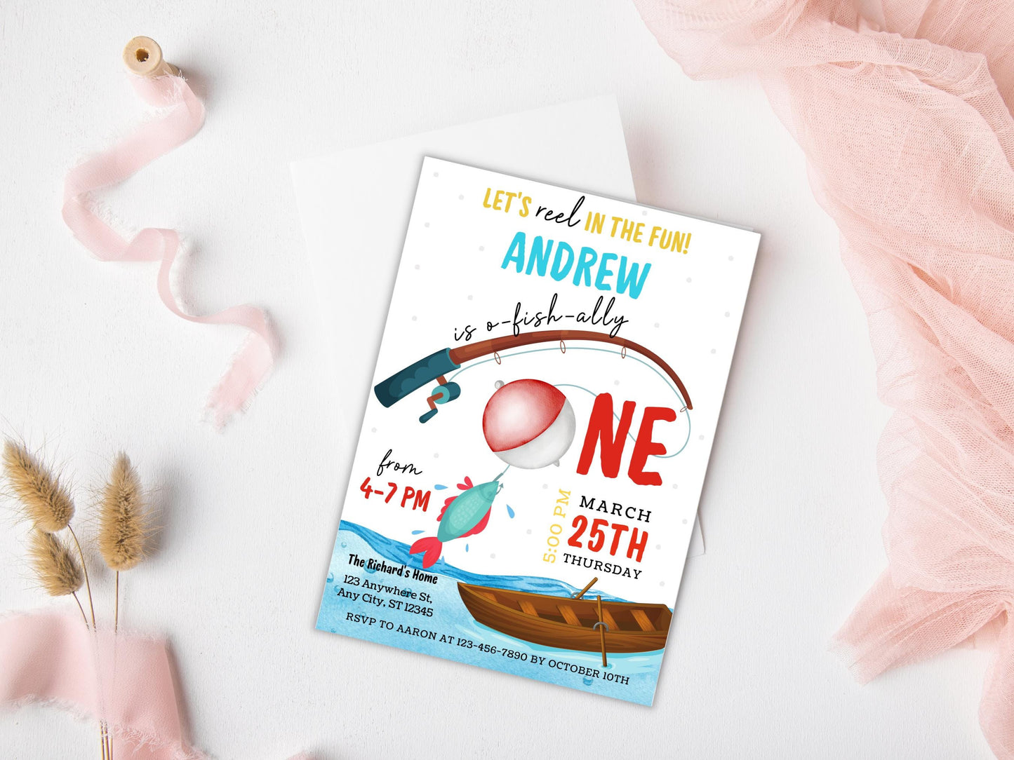 Fishing 1st Birthday Invitation, O-Fish-Ally One (Digital Download)