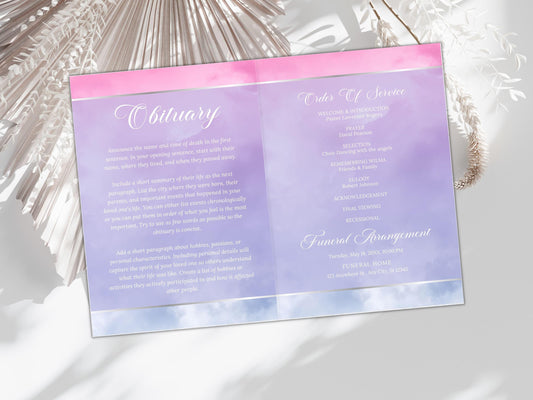 Editable Funeral Program Template, Bi-Fold Obituary (Digital Download)